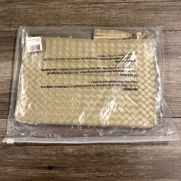 VIRGINIA WOLF Mimi Woven Pouch Metallic Gold Vegan Leather Curateur Rachel Zoe - Picture 7 of 8